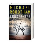 "Bestseller ‘Bruderherz’ von Michael Robotham. Zwei karge Bäume vor dramatischem Himmel. ‘Psychothriller’ unten."