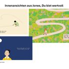 Innenansichten aus Jones, Du bist wertvoll. Drei Illustrationen mit ermutigenden Texten zur Selbstakzeptanz.
