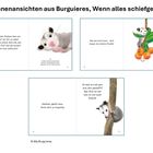 "Die meisten Probleme lösen sich im Lauf der Zeit von selbst. Frag dich einfach: Wird dies in fünf oder 100 Jahren noch wichtig sein?" Daneben ist ein Bild eines Opossums. Darunter steht "Hak' es ab." und eine Opossum-Erklärung. Rechts "Wag dich hinaus – dort hängen die dicksten Früchte!" mit einem Opossum im Baum. Unten links: "Scheitern gehört dazu. Sonst wär’s ja langweilig." Rechts "Du hast es nicht ganz nach oben geschafft? Egal. Auch von hier hast du eine super Aussicht." daneben wieder ein Opossum im Baum.