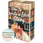 Titel: "How to Write a Love Story". Autorenname: Catherine Walsh. Illustration: Paar liest Buch in Bibliothek.
