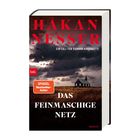 Text: "HÅKAN NESSER", "EIN FALL FÜR GUNNAR BARBAROTTI", "DAS FEINMASCHIGE NETZ". Illustration: Haus auf Feld unter düsteren Wolken.