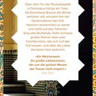 Text mit Hintergrund: Beschreibung eines Romans über eine Blutfäde in Damaskus. Zitate von "DIE ZEIT". Ornamentaler Rahmen.