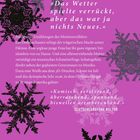 „Das Wetter spielte verrückt, aber das war ja nichts Neues.“ Schneeflocken-Illustration auf rosa Hintergrund.