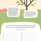 Wunschbaum, Gemeinsam wachsen. Zitat von Christian Morgenstern. Kalender für August. Illustrationen mit Baum und Blättern.