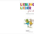 "LIEBLINGS-LIEDER für die Kita" in bunten Buchstaben. Illustration: Frosch und Maus tanzen fröhlich.