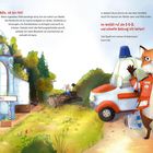 Hallo, ich bin Feli! Im Notfall ruf die 1-1-2. Waldkrankenhaus mit Fuchs, Maus auf Baumstumpf und Krankenwagen.