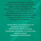 "Wie beendet man Krieg auf tausend Welten?" Weißer Text auf grünem Hintergrund; Beschreibung eines Science-Fiction-Romans.