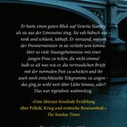 Ein Zitat beschreibt eine Frau aus der Limousine, eine Rezension lobt eine Geschichte. Im Hintergrund eine Brücke bei Abenddämmerung.