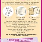 Das Krimi-Rätsel, finde den Täter, bevor Alice die Zeit davonläuft. Eine Leiche, rätselhafte Nachricht, Ordner mit Namen.