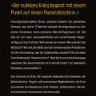 „Der nukleare Krieg beginnt mit einem Punkt auf einem Radarbildschirm.“ Text beschreibt ein fiktives Szenario.