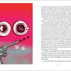 Zwei Kaffeetassen und eine Pistole, umgeben von Kaffeebohnen und zwei Zuckerwürfeln auf pinkem Hintergrund.