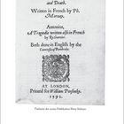 "Titel: A Discourse of Life and Death. Autoren: Ph. Mornay, Ro. Garnier. Übersetzung: Countesse of Pembroke. Druck: William Ponsonby, 1592. Unten eine Illustration."