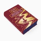 „Mark Twain, Abenteuer von Huckleberry Finn“ ist in goldener Schrift auf einem roten Buchcover zu sehen. Eine Figur steht auf einem Floß.