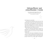 Unbewaffneter und entwaffnender Frieden. Der Friede sei mit euch allen! Elegante Taubenillustration unten links.