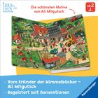 Text oben: "Die schönsten Motive von Ali Mitgutsch." Illustration eines Bauernhofs mit vielen Details und Aktivitäten.