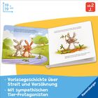 „Vorlesegeschichte über Streit und Versöhnung. Mit sympathischen Tier-Protagonisten.“ Illustration von Hasen am Fluss.