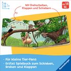 "Mit Drehscheiben, Klappen und Schiebern", "ab 18 M.", "Für kleine Tier-Fans", "Erstes Spielbuch zum Schieben, Drehen und klappen". Illustration mit Tukan, Faultier, Affen, Dschungel.