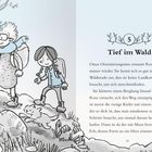 Kapitel 5: "Tief im Wald" zeigt eine Illustration mit einer älteren Frau, einem Kind und einem Hund, die bergauf wandern.