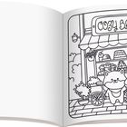 Illustration: "Cozy Bakes" steht über einem Bäckereingeschäft. Ein niedliches Tier mit Brille steht neben einem Fahrrad.