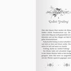 "Endlich Frühling!" steht in verschnörkelter Schrift unter einer Vogel- und Blumenillustration. Darunter folgt Text.