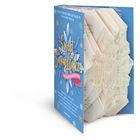 "Sweet Snowflakes Adventskalender" auf blauem Hintergrund. Buchseiten in Schneeflockenform gefaltet.