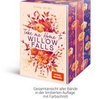Gesamtansicht aller Bände. "Take me Home to Willow Falls" von Greta Milán. Florales Design in Orange- und Lilatönen.