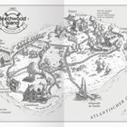 Illustration einer Insel mit Orten wie “Beechwood Island”, “Clairmont”, “Goose Cottage”, “Atlantischer Ozean” und “Tennisplatz”.