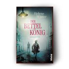 "Der Bettelkönig" von Helene Winter, Kriminalroman. Zwei Männer in Mänteln in nebliger, altmodischer Straßenkulisse.