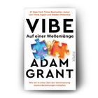 „VIBE: Auf einer Wellenlänge“ von Adam Grant. Zwei Puzzleteile, blau und orange, verbunden mit einem Reißverschluss.