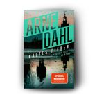 Texte: "ARNE DAHL", "KALTES FIEBER", "Ein neuer Fall für Eva Nyman", "SPIEGEL Bestseller".  
Abendliche Skyline mit Turm.