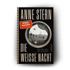 "Anne Stern. Spiegel Bestseller. Die weiße Nacht. Der erste Fall für Lou & König." Kameraobjektiv mit historischer Szene.