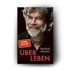 "SPIEGEL Bestseller", "Reinhold Messner", "ÜBER LEBEN". Ein freundlicher Mann mit Bart lächelt in die Kamera.