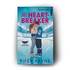 „Mr. Heartbreaker“, Roman, „Chicago Falcons“, „Piper Rayne“. Illustration: Paar umarmt sich auf einem Eisfeld.