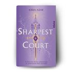 „SHARPEST COURT“ von Kiera Azar. Ein detailreich illustriertes Schwert vor einem lilafarbenen Hintergrund.