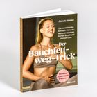Buchtitel: "Der Bauchfett-weg-Trick" von Anouk Hamel. Frau lächelt beim Sport, Logo von Südwest.