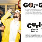 Text: "GO, Willi, GO", "Curly always busy ...". Zwei Männer, einer trinkt, der andere lächelt, in geselliger Stimmung.