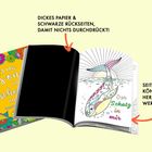 DICKES PAPIER & SCHWARZE RÜCKSEITEN, SEITEN KÖNNEN LEICHT HERAUSGETRENNT WERDEN, Illustration eines Wals.