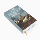Text: "DAS TICKENDE HERZ", "Roman Suhrkamp", "LUTZ SEILER". Cover mit Ziegen in einer Landschaft, bookmark in orange.