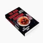 „The Dead Husband Cookbook“ in großen roten Buchstaben, mit Spaghetti und Fleischbällchen, neben einem blutigen Messer.