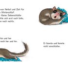 Texte: Herbst, Winterschlaf, Siebenschläfer. Wälzte und drehte sich, konnte nicht einschlafen. Illustration eines unruhigen Siebenschläfers.