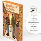 Buchtitel: "Literally in Love" von Teresa Sporrer. Themen: He falls first, Fake Dating, Workplace Romance, Slow Burn, Secret Identity. Illustration: Ein Paar in einem Buchladen.