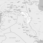 Geografische Karte des Nahen Ostens mit Ländern wie Türkei, Syrien, Irak und wichtigen Städten und Flüssen.