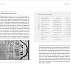Text: Die Rekonstruktion der ägyptischen Mythologie, Ägyptische Chronologie. Tabelle mit Zeitperioden des Alten Ägyptens. Links Illustration mit ägyptischen Symbolen.