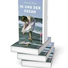 Auf dem Cover steht: "Theresia Graw, IN UNS DER OZEAN, Roman". Eine Frau am Meer. Mehrere gestapelte Bücher.