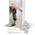 "Zeit Ihres Lebens", "Dirk Gieselmann", Roman. Verschwommene Person mit orangefarbenem Regenschirm. Mehrere Bücher gestapelt.