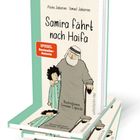 Buchcover "Samira fährt nach Haifa" von Alena Jabarine. Illustration: Kind mit älterem Mann, mit Stock.