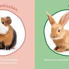 Das Meerschweinchen links mit Text "Fi"p, fiep! Das Meerschweinchen wartet schon auf sein Futter." Rechts ein Kaninchen.