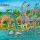 Texte: "Brachiosaurier können nicht kauen..." und "Um die Nahrung trotzdem zu verdauen...". Illustration von Brachiosauriern.