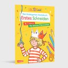 "Schneide entlang der Linien ein." Mehrere bunte, gezackte oder wellige Linien mit Scherenymbolen.