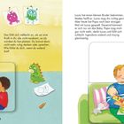 Text: "Wer wird wütend?", "Streiten ist oft keine Lösung", "Adil ist wütend". 

Links zwei Kinder im Streit, rechts Vater und Kinder auf Sofa.